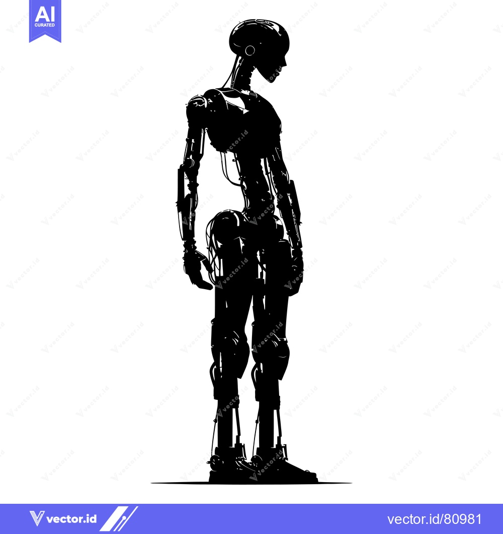 Premium Vector of Silhouette of a Standing, Detailed, Humanoid Robot