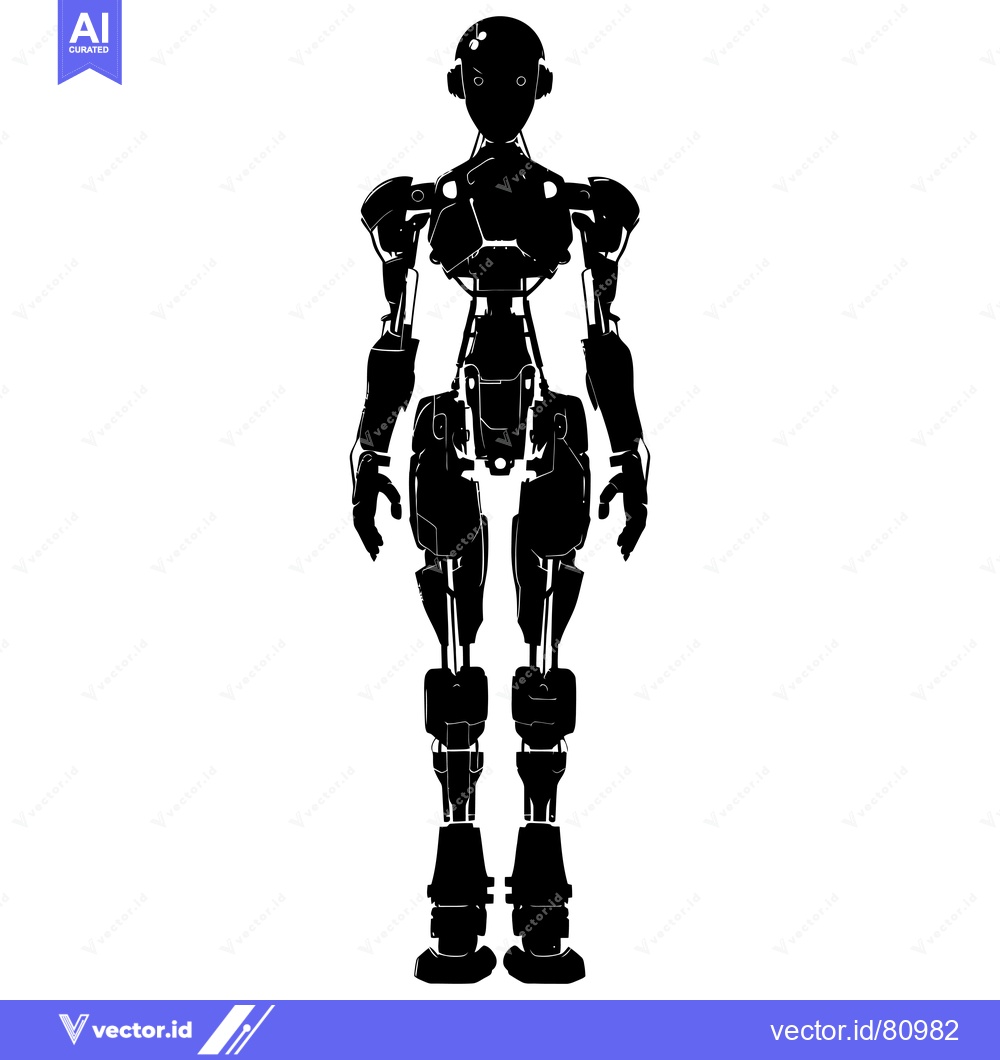 Premium Vector dari Black and White Silhouette of a Standing Robot with Visible Joints and