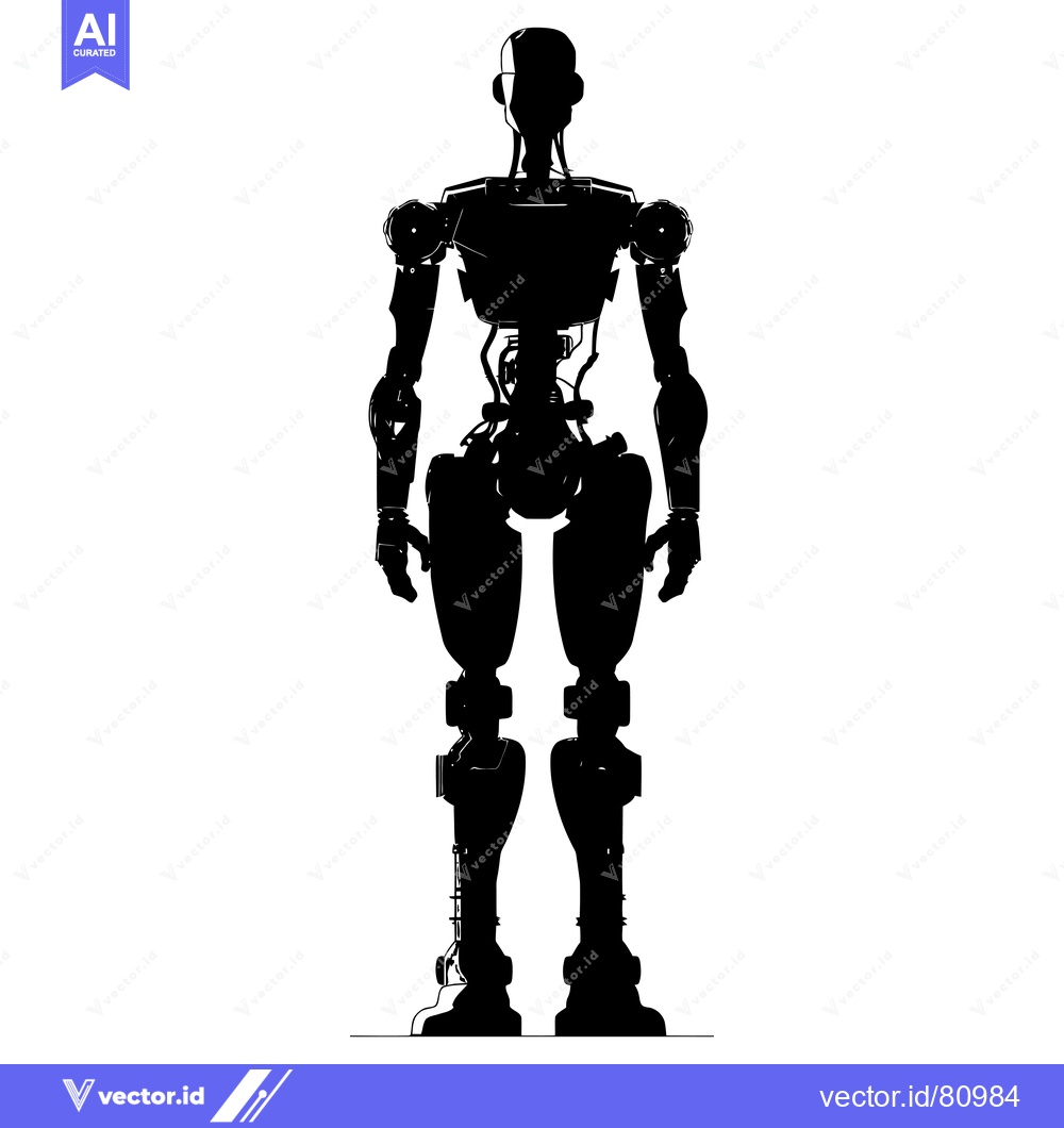 Premium Vector of Silhouette of a humanoid robot with mechanical joints and wiring