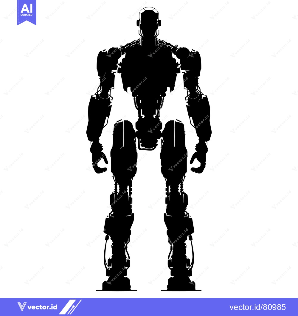 Premium Vector of Silhouette of a Futuristic Android Robot Standing Tall
