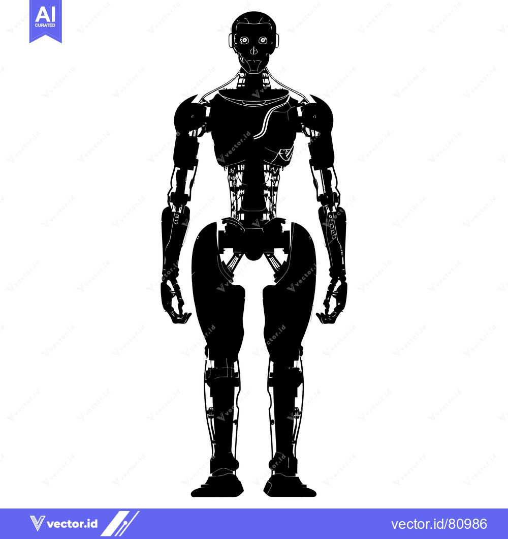 Premium Vector dari Black and White Silhouette of a Futuristic Robot