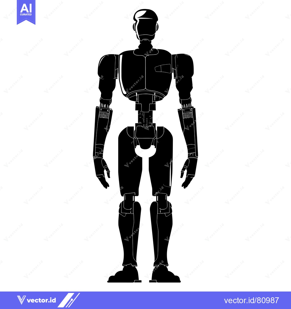 Premium Vector dari Black and White Silhouette of a Futuristic Robot