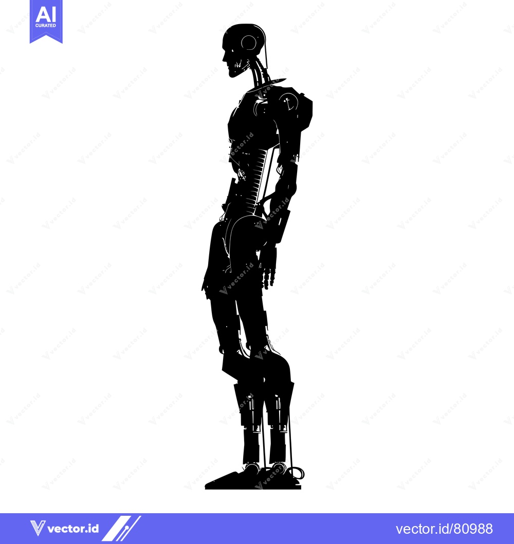 Premium Vector of Black and White Silhouette of a Standing Robot
