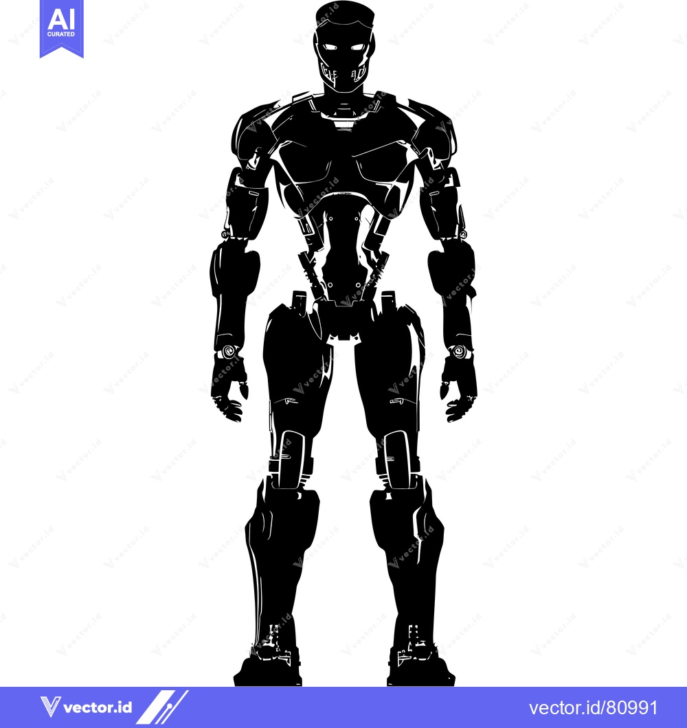 Premium Vector dari Silhouette of a Standing Humanoid Robot