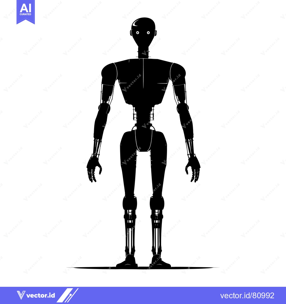 Premium Vector of Black Silhouette of a Humanoid Robot with Glowing Eyes