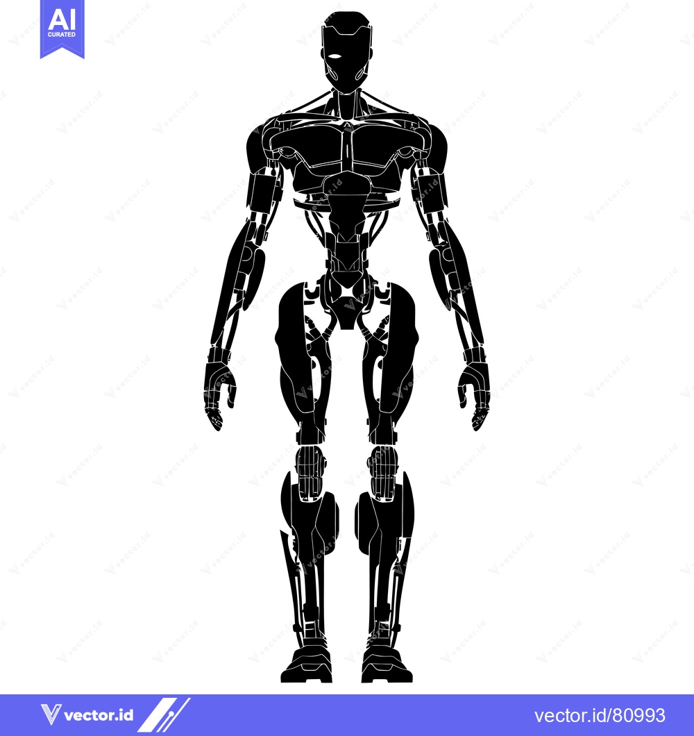 Premium Vector dari Black and White Silhouette of a Humanoid Robot