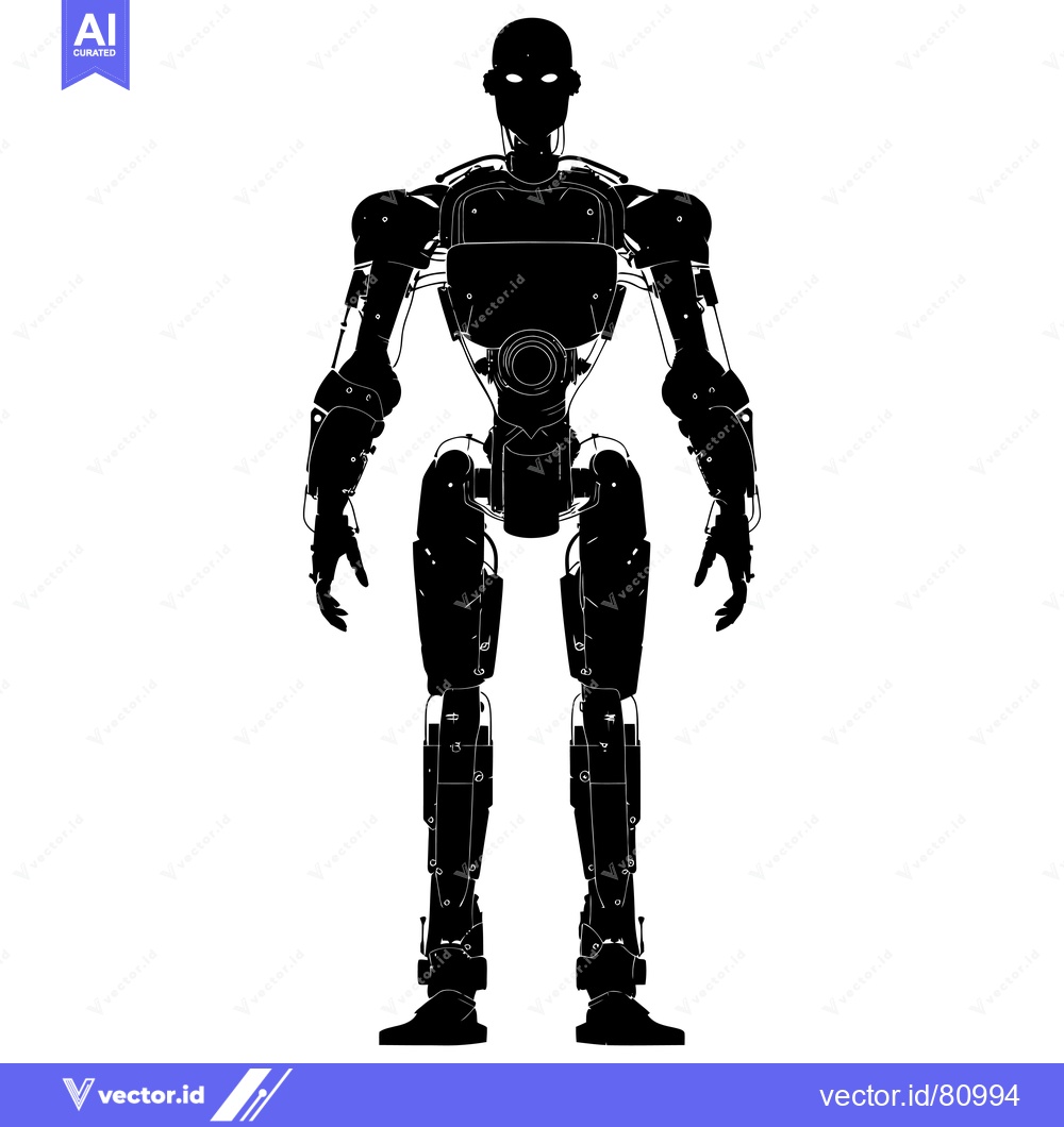 Premium Vector dari Silhouette of a humanoid robot with intricate mechanical details
