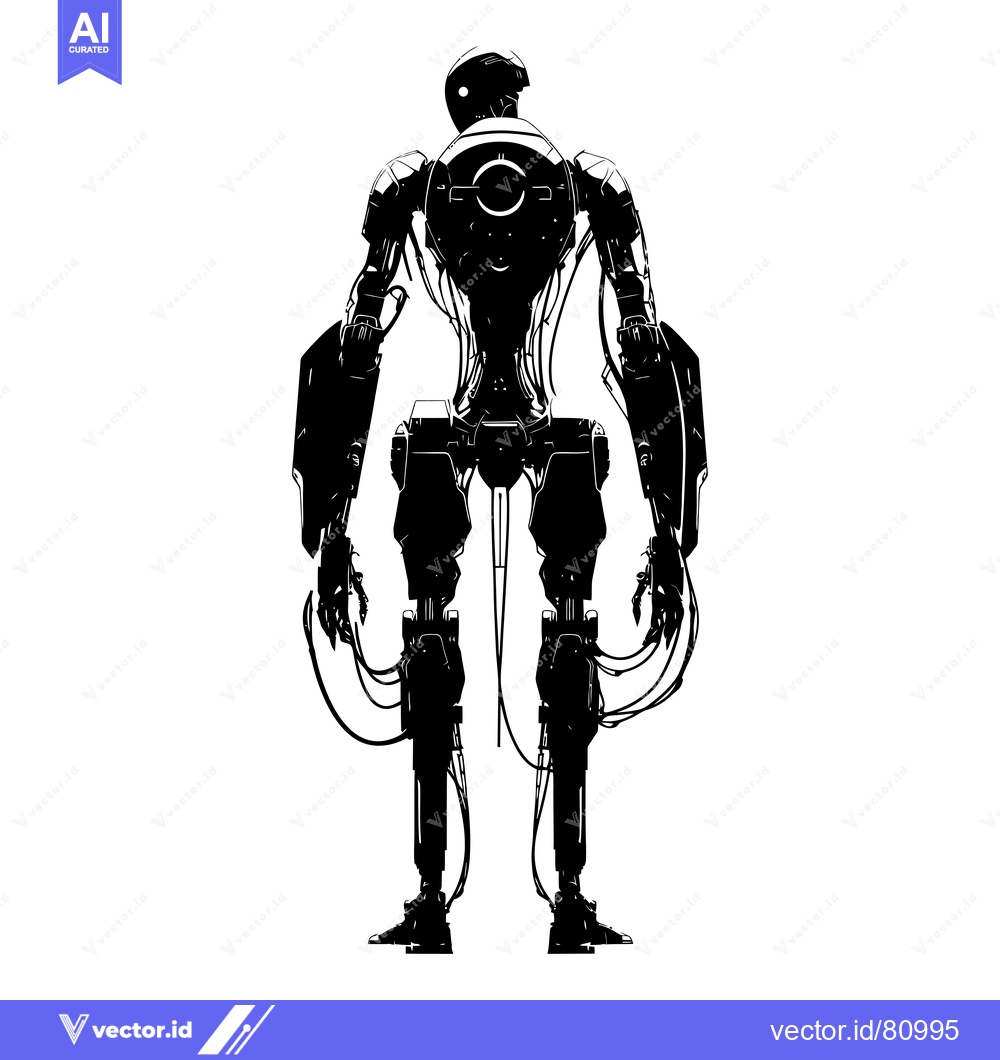 Premium Vector of Black and White Silhouette of a Futuristic Robot