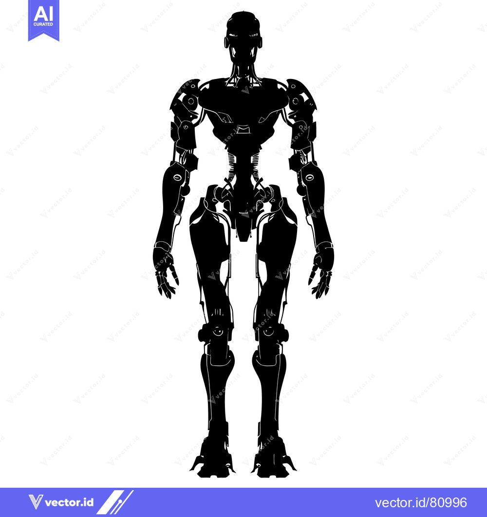Premium Vector dari Silhouette of a humanoid robot with visible mechanical details