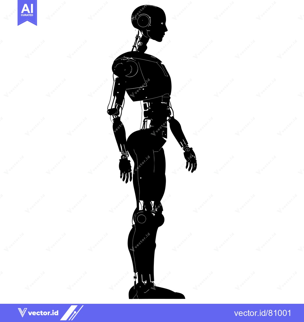 Premium Vector of Black and White Silhouette of a Humanoid Robot Standing in Profile