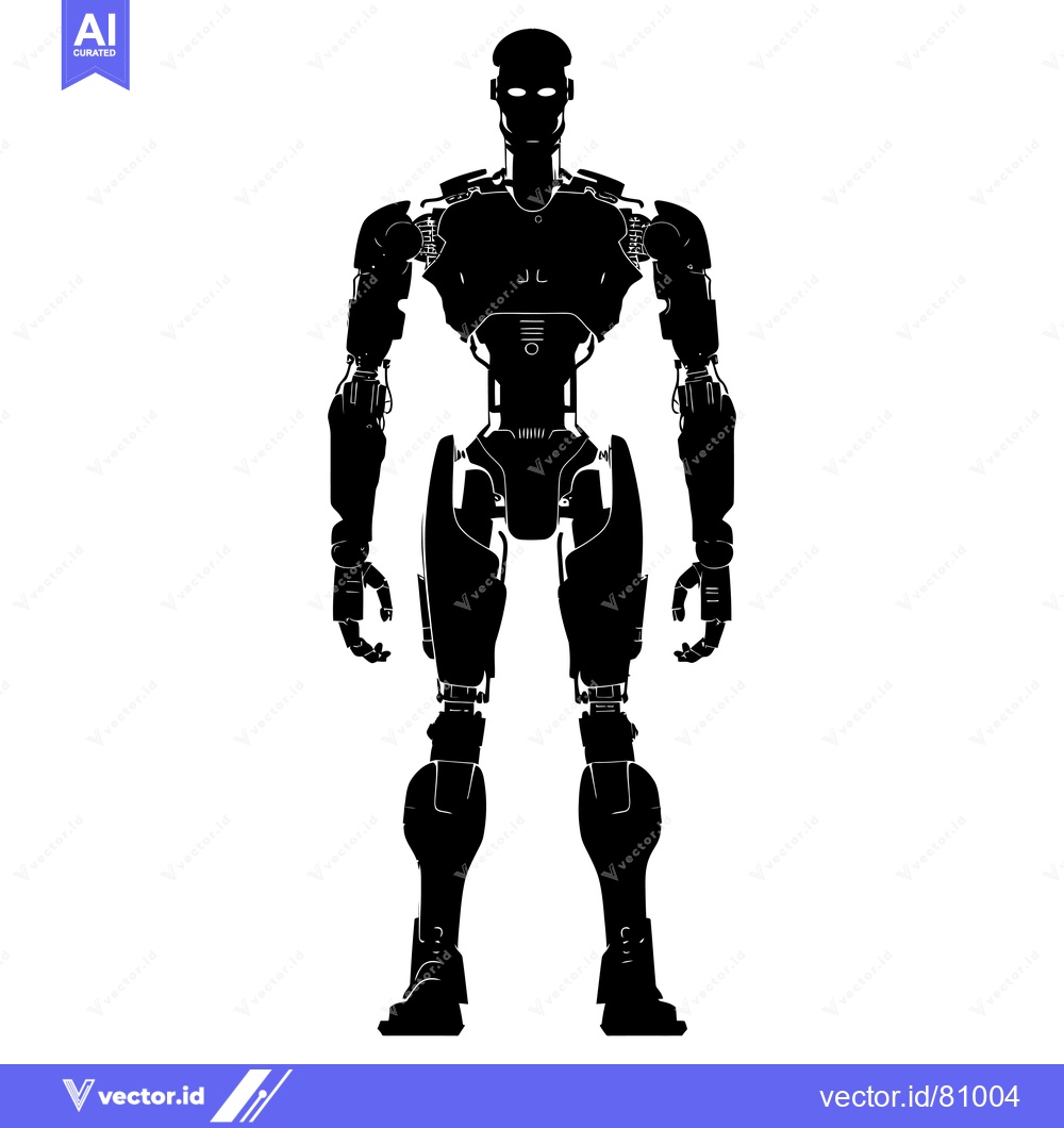 Premium Vector dari Black and White Silhouette of a Futuristic Robot