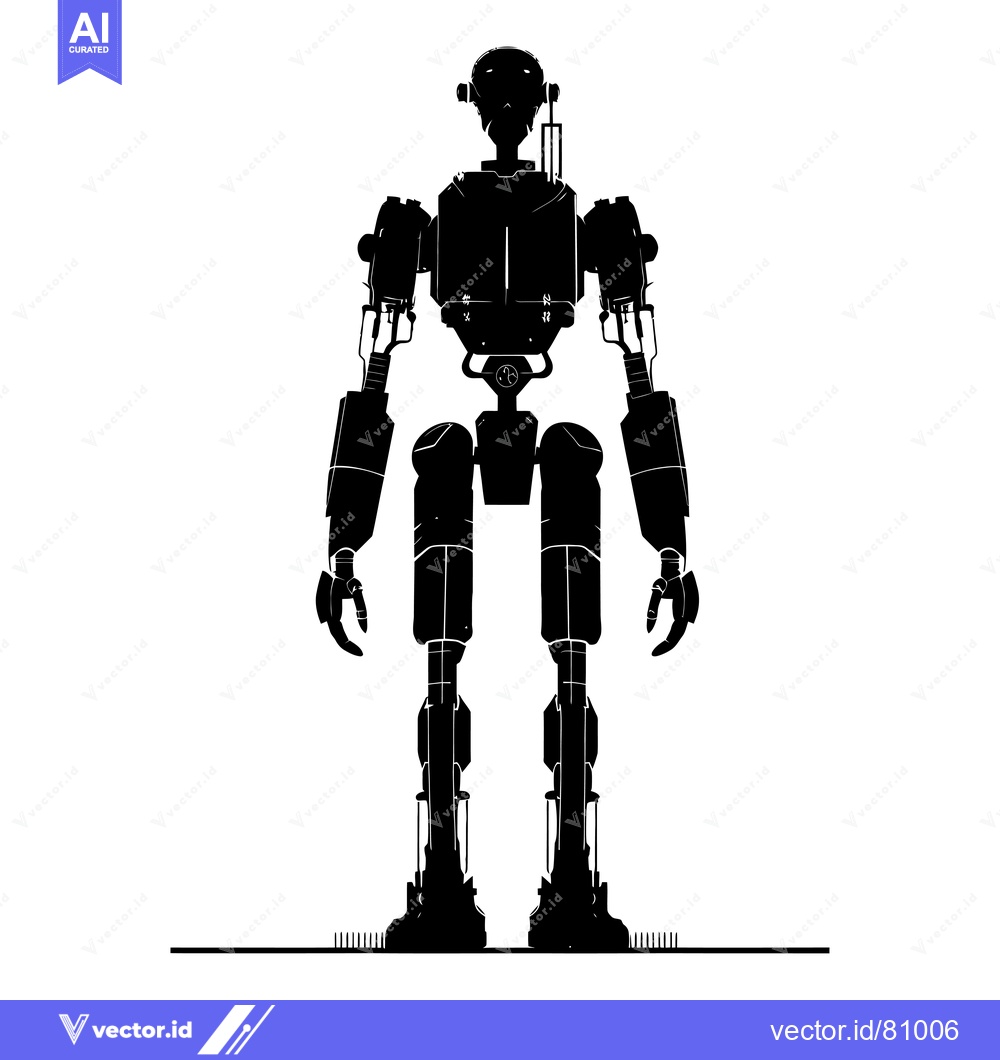 Premium Vector dari Black and white silhouette of a standing robot
