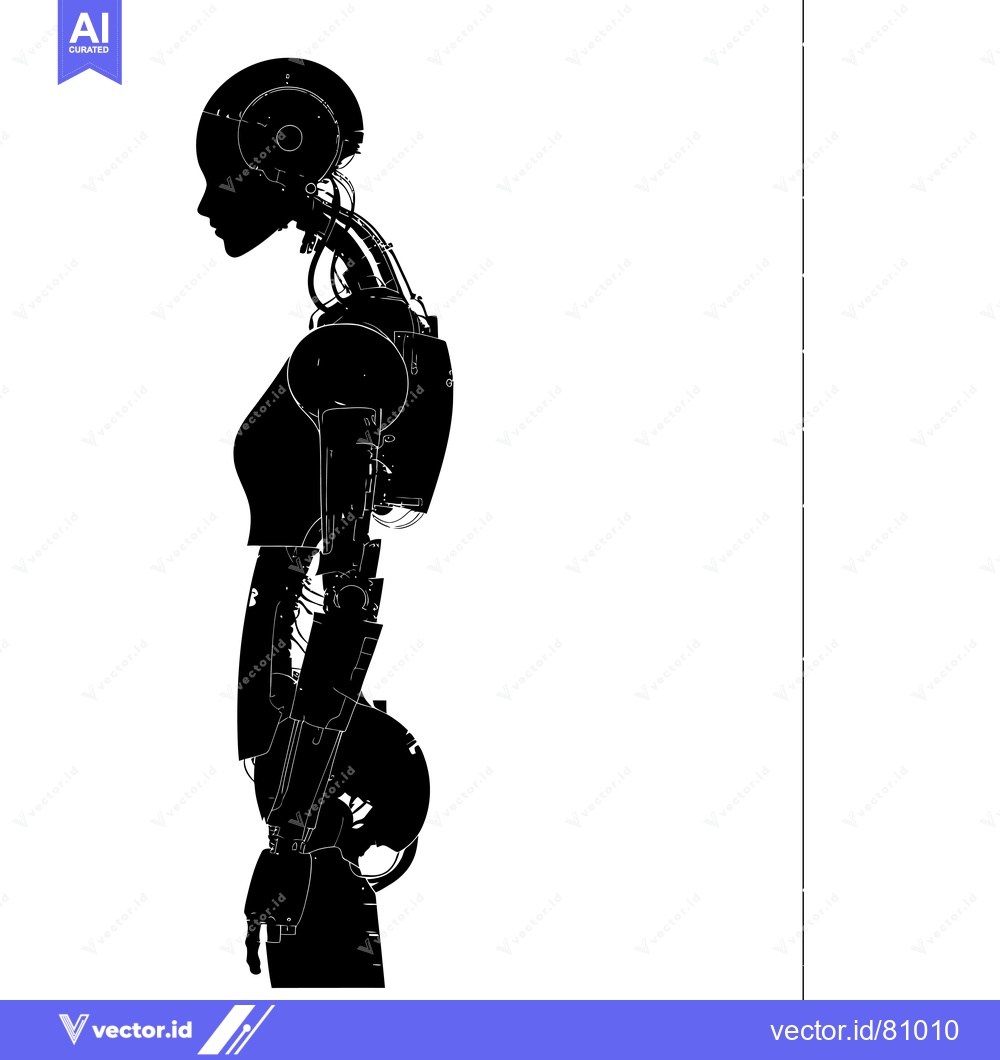 Premium Vector dari Silhouette of a Female Robot with Exposed Wiring and a Mechanical Head