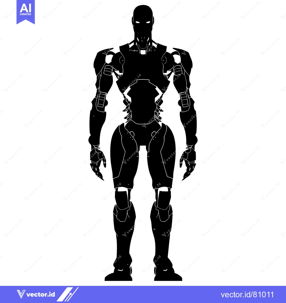 Premium Vector of A Silhouette of a Robot with a Muscular Build, Standing in a Neutral S