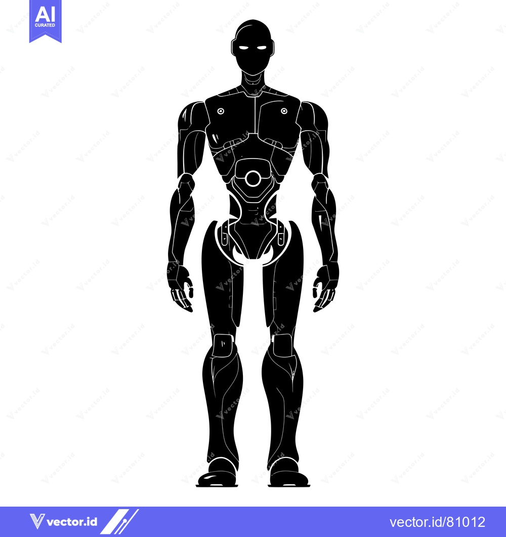 Premium Vector of Black and white silhouette of a humanoid robot standing upright.