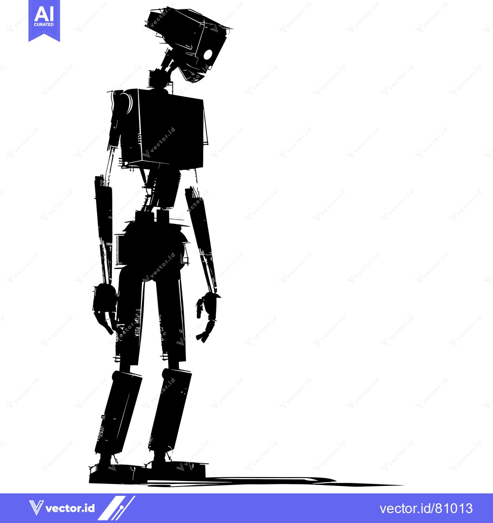 Premium Vector dari A Black and White Silhouette of a Robot in a Standing Position