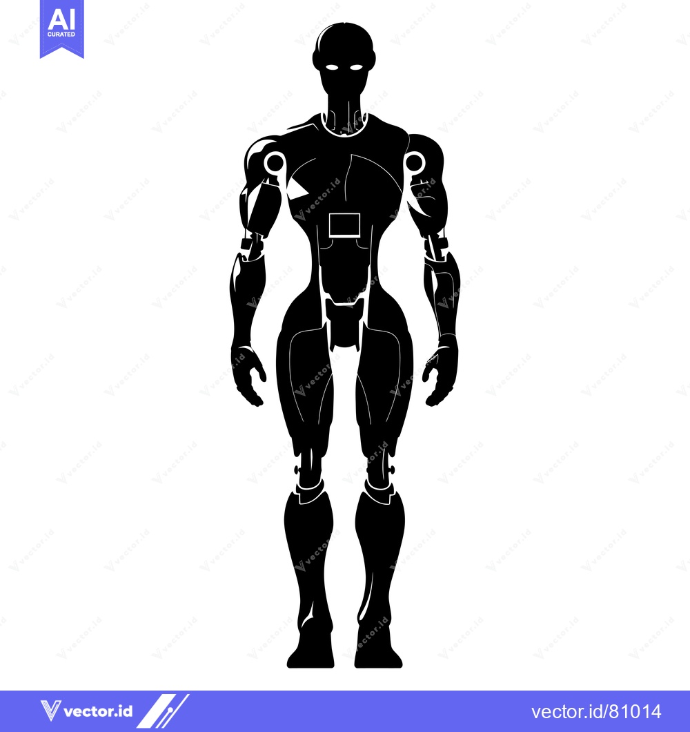 Premium Vector dari Black Silhouette of a Humanoid Robot with Detailed Mechanical Features