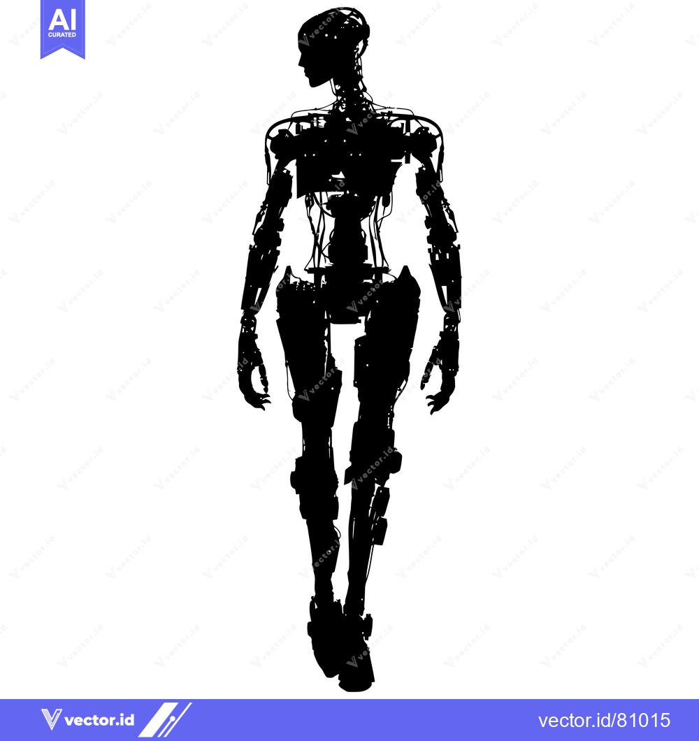 Premium Vector of A Silhouette of a Detailed, Mechanical Humanoid Robot
