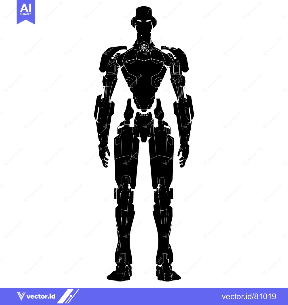 Premium Vector dari Black and White Silhouette of a Futuristic Robot