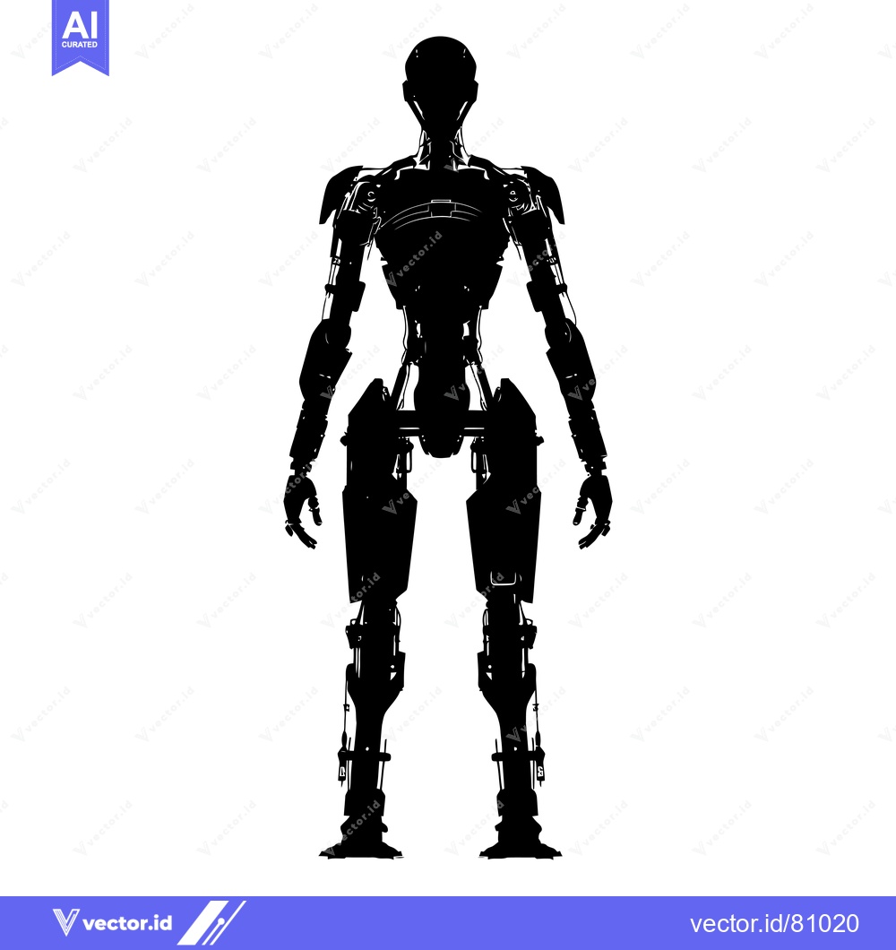 Premium Vector of Black and White Silhouette of a Humanoid Robot