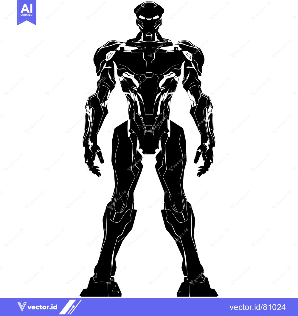 Premium Vector dari Black and White Silhouette of a Futuristic Robot with a Detailed Desig