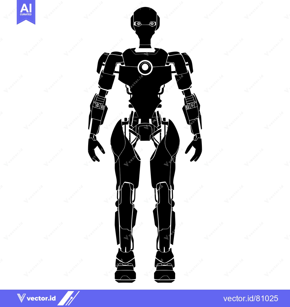 Premium Vector dari Black and White Silhouette of a Futuristic Robot