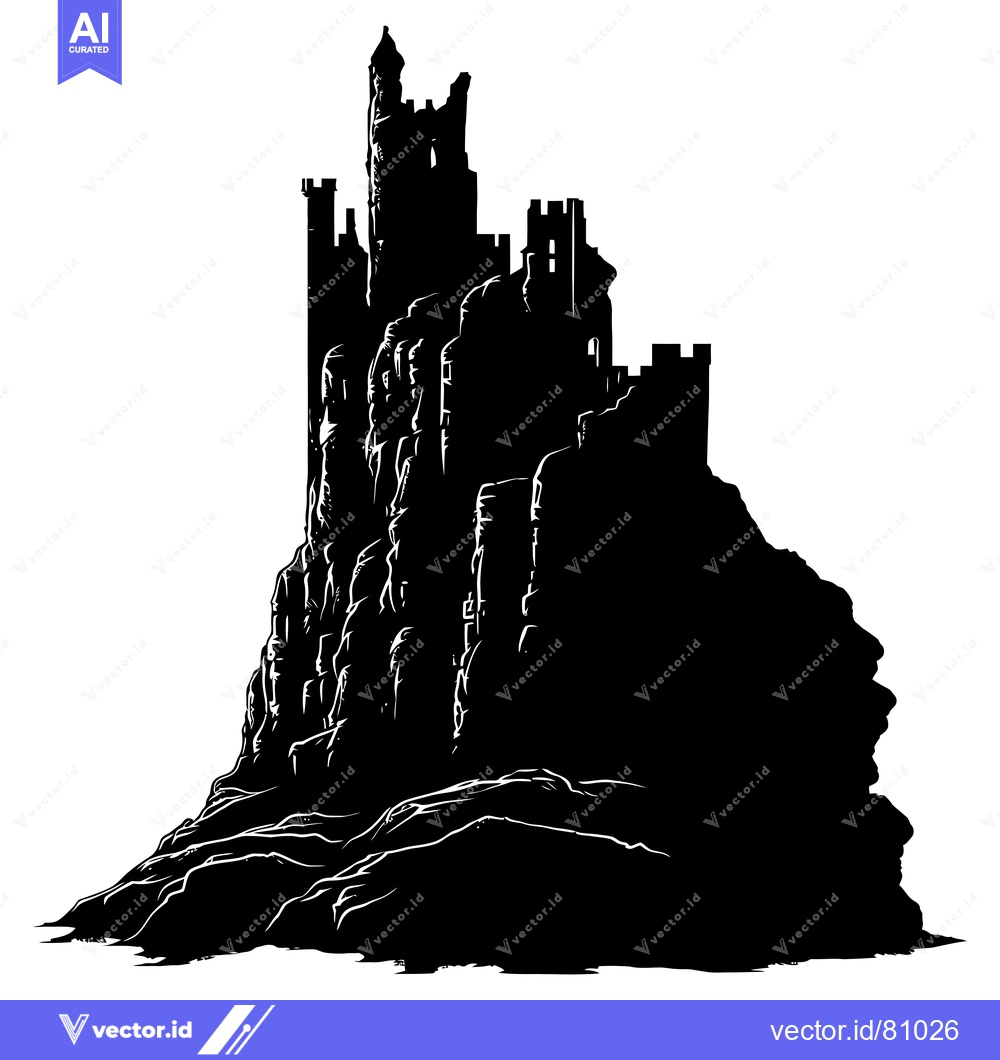 Premium Vector dari A Silhouetted Castle Built on a Rocky Cliff