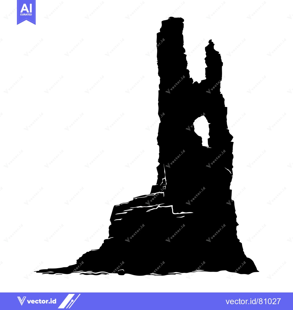 Premium Vector dari Black and White Silhouette of a Ruined Tower