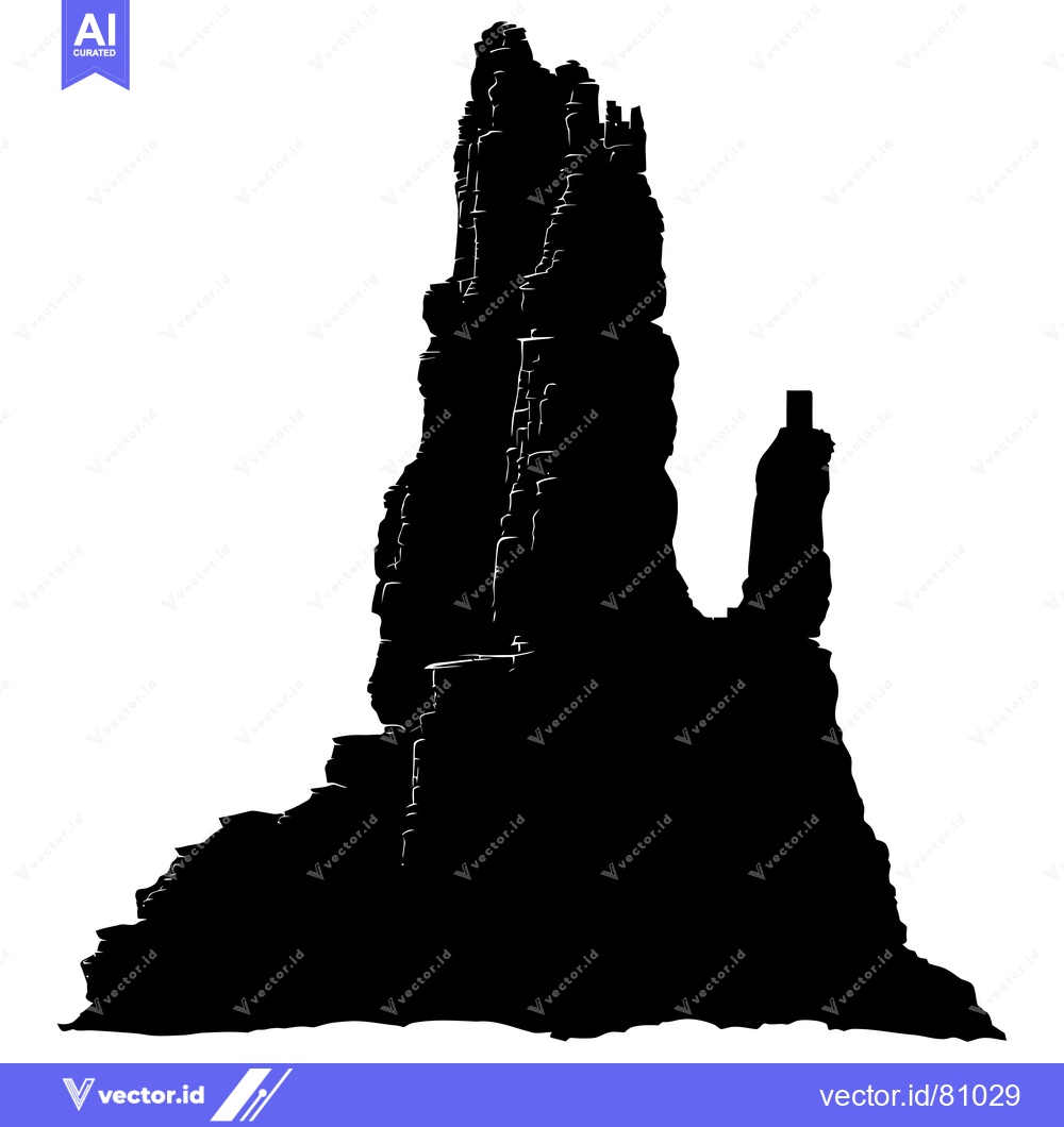 Premium Vector dari A silhouette of a towering rock formation with jagged edges and a smal