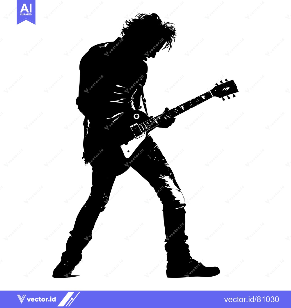 Premium Vector dari Silhouette of a Rock Guitarist Playing an Electric Guitar