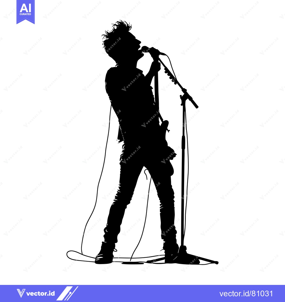Premium Vector of Silhouette of a Male Musician Singing into a Microphone while Holding