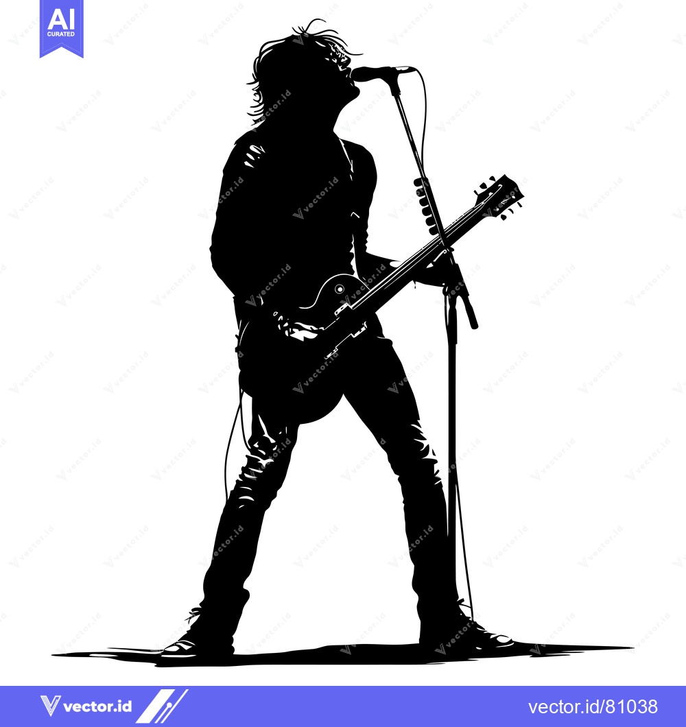 Premium Vector of Silhouette of a Rock Guitarist Singing and Playing Guitar