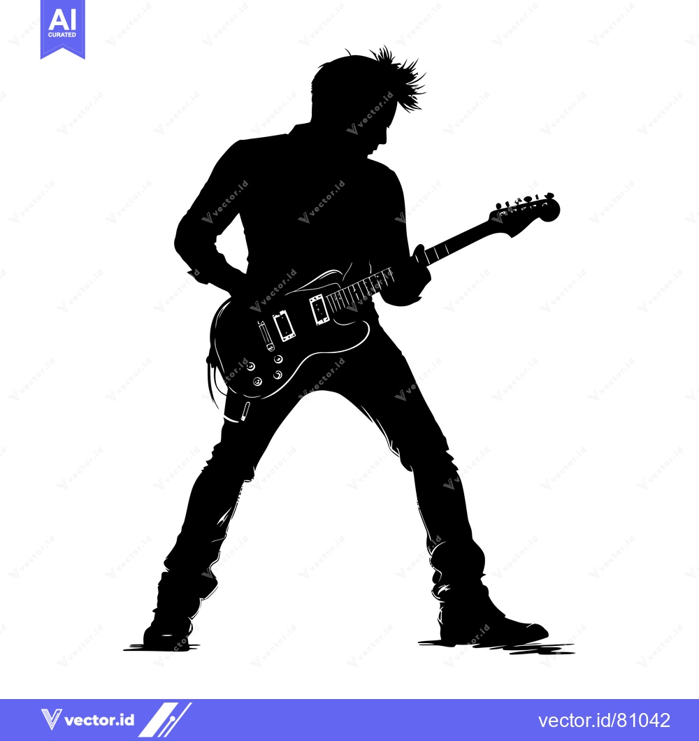 Premium Vector dari Silhouette of a Musician Playing an Electric Guitar