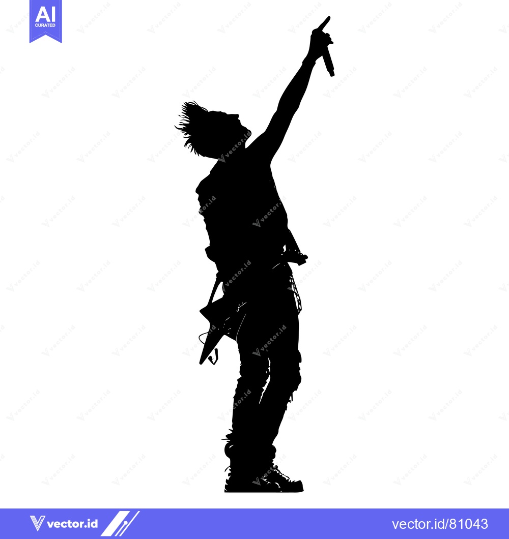Premium Vector dari Silhouette of a Rock Musician Playing Guitar and Singing