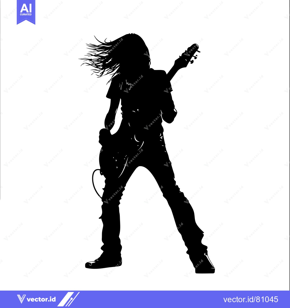 Premium Vector dari Silhouette of a Person Playing an Electric Guitar with Long Hair