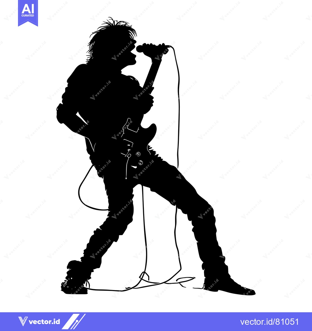 Premium Vector dari Silhouette of a Rock Musician Singing and Playing Guitar
