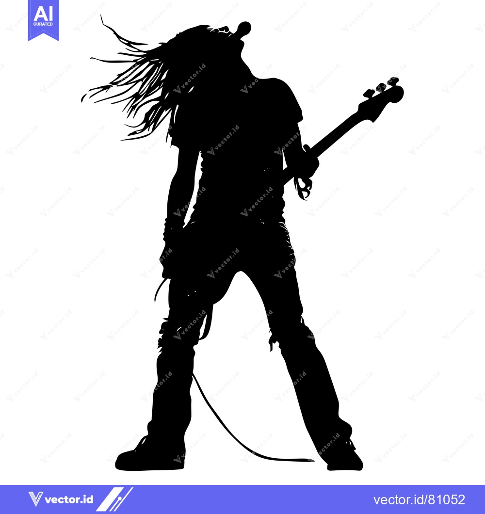 Premium Vector of Silhouette of a Musician with Long Hair Playing a Bass Guitar