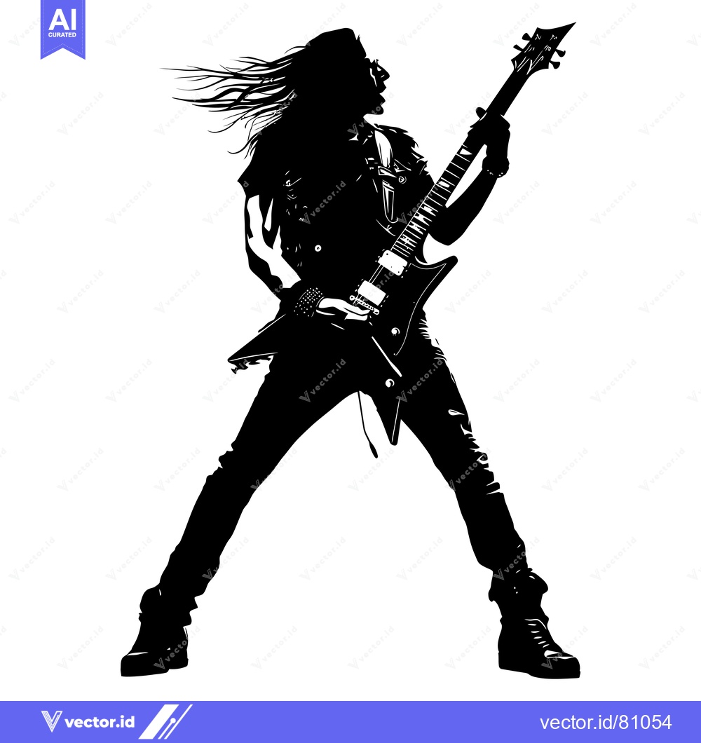 Premium Vector of Silhouette of a Rock Star with a Guitar and Flowing Hair