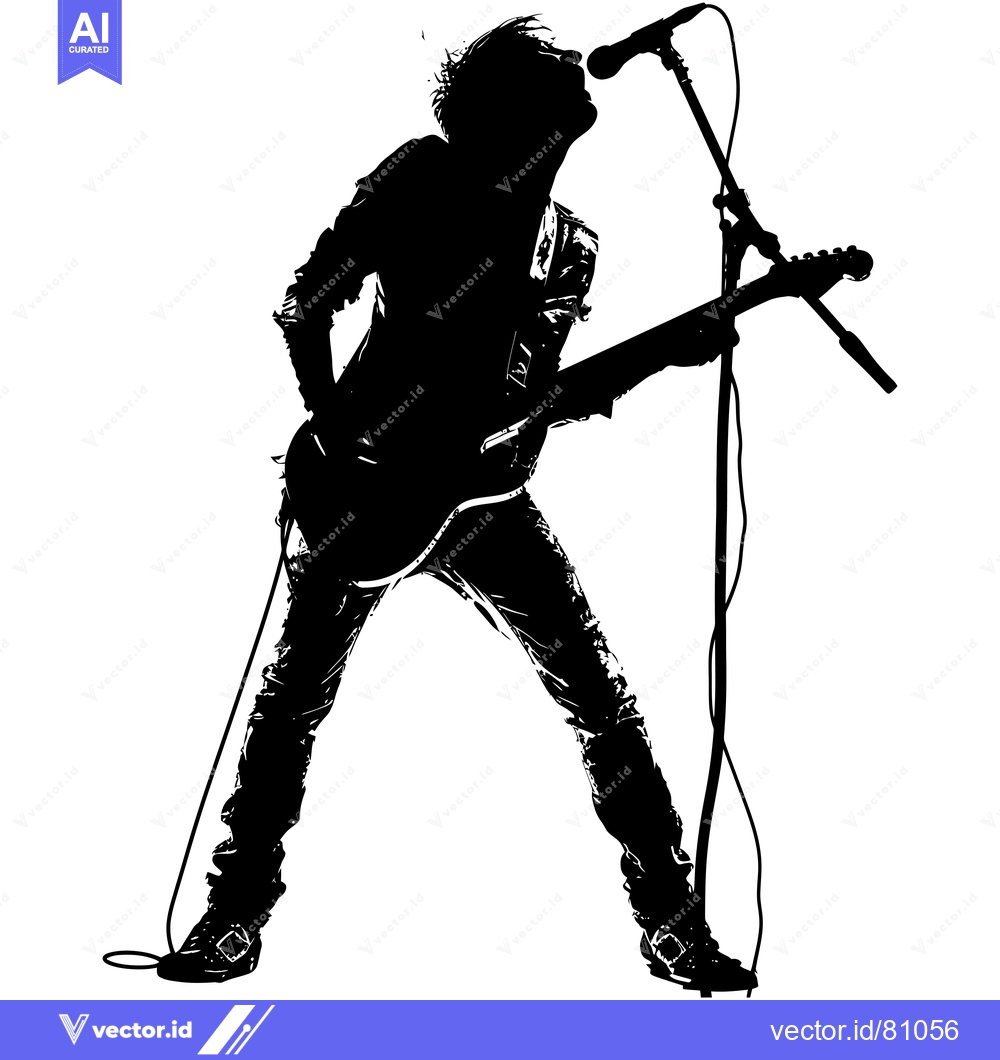 Premium Vector of Silhouette of a Rock Musician Performing with a Guitar and Microphone