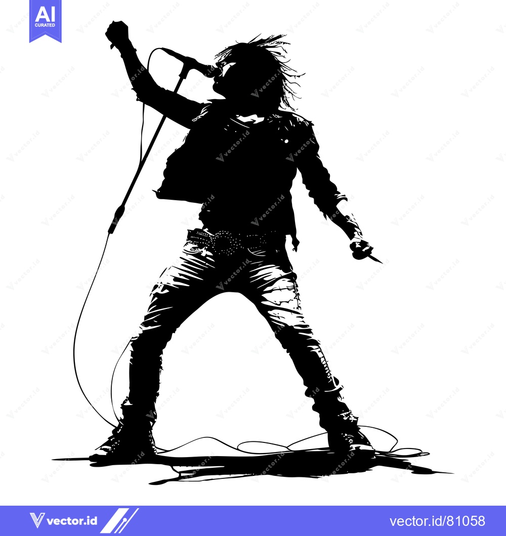 Premium Vector dari Silhouette of a Rock Star Singing into a Microphone