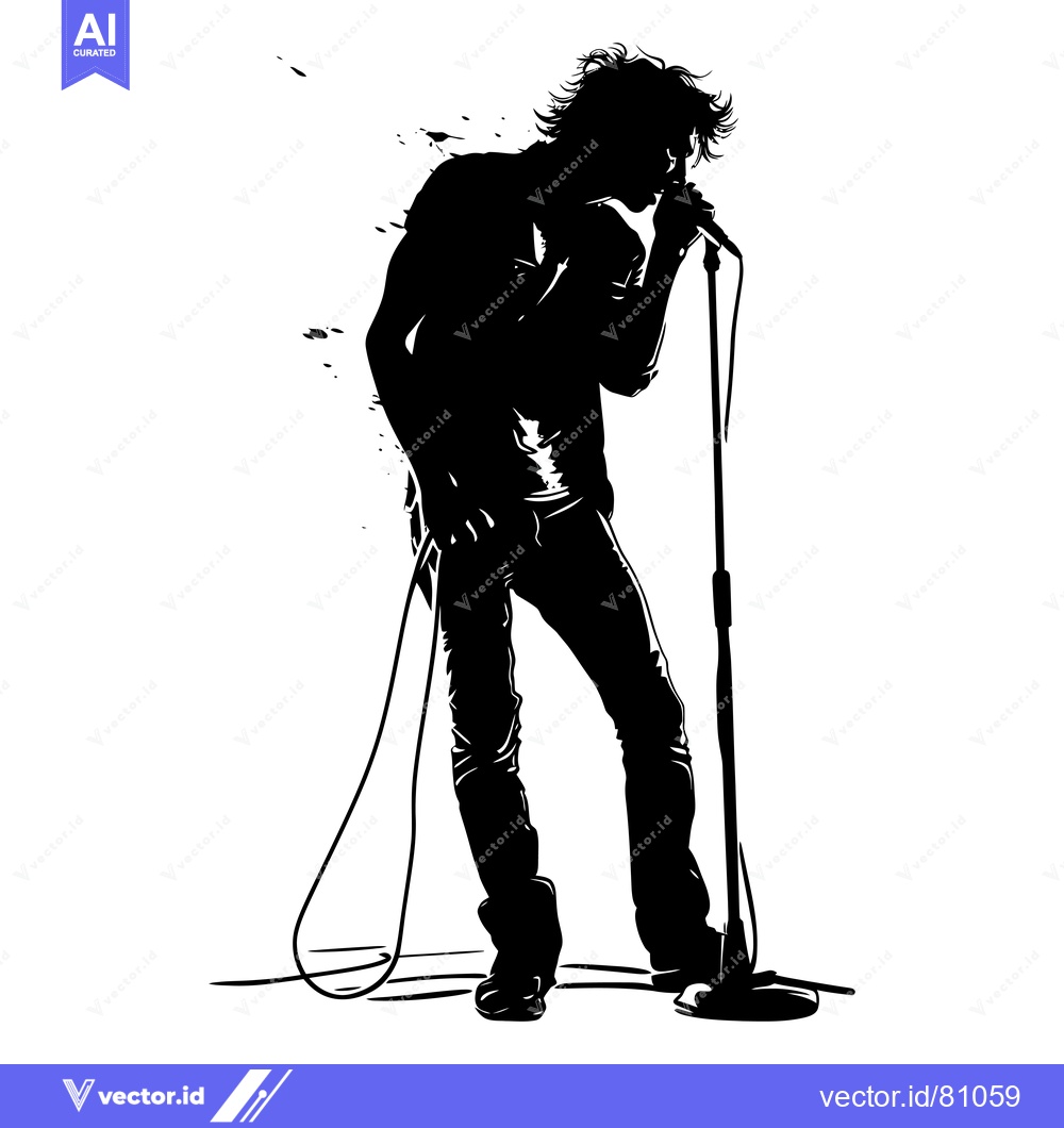 Premium Vector of Silhouette of a Male Singer Holding a Microphone