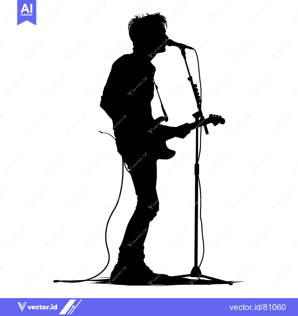 Premium Vector dari Silhouette of a Rock Musician Singing and Playing Guitar