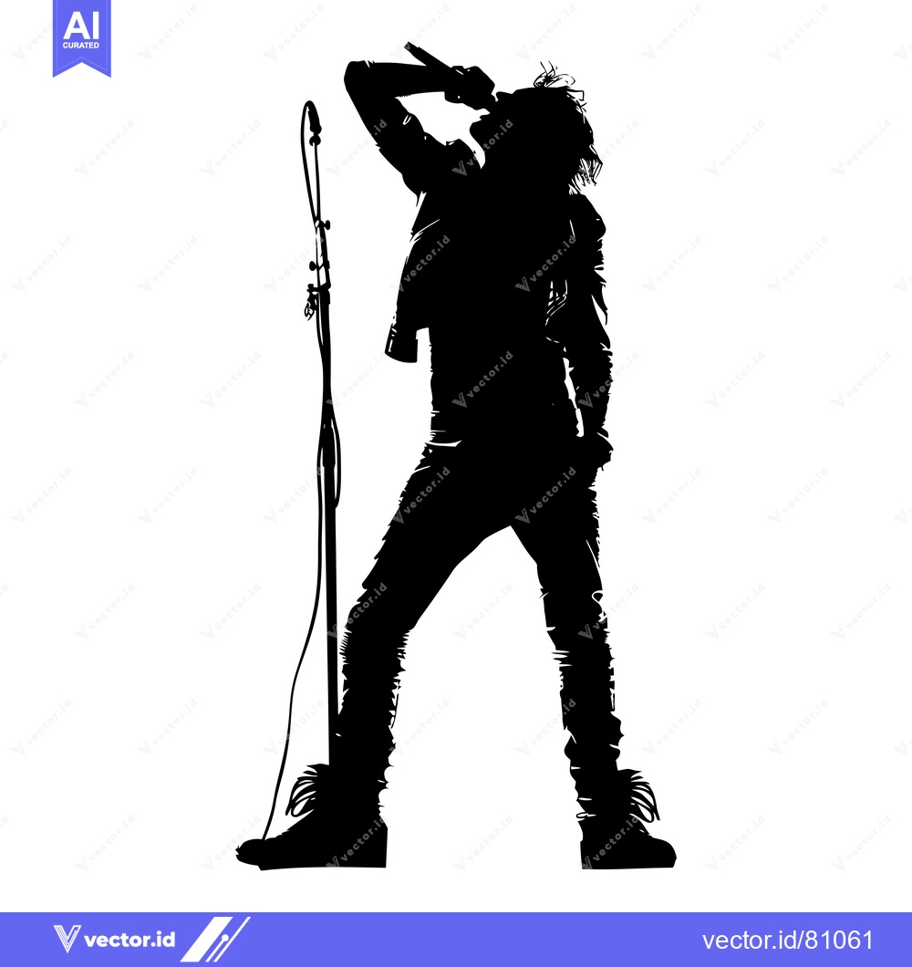 Premium Vector dari Silhouette of a Rock Singer Performing on Stage with a Microphone