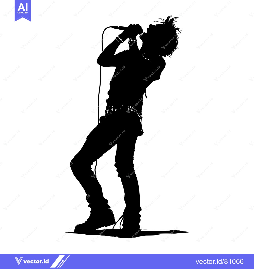 Premium Vector of Silhouette of a Rock Musician Singing into a Microphone
