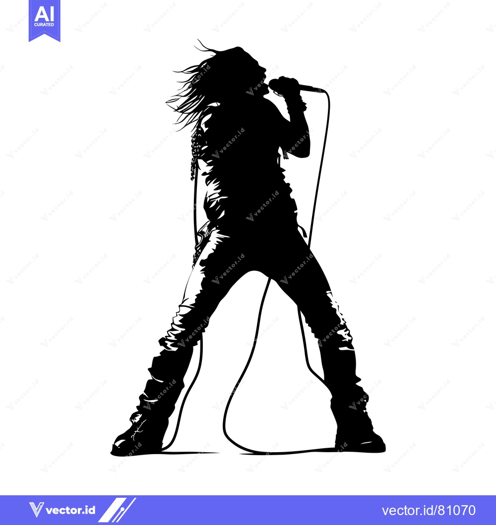 Premium Vector dari Silhouette of a Rock Star Singing into a Microphone