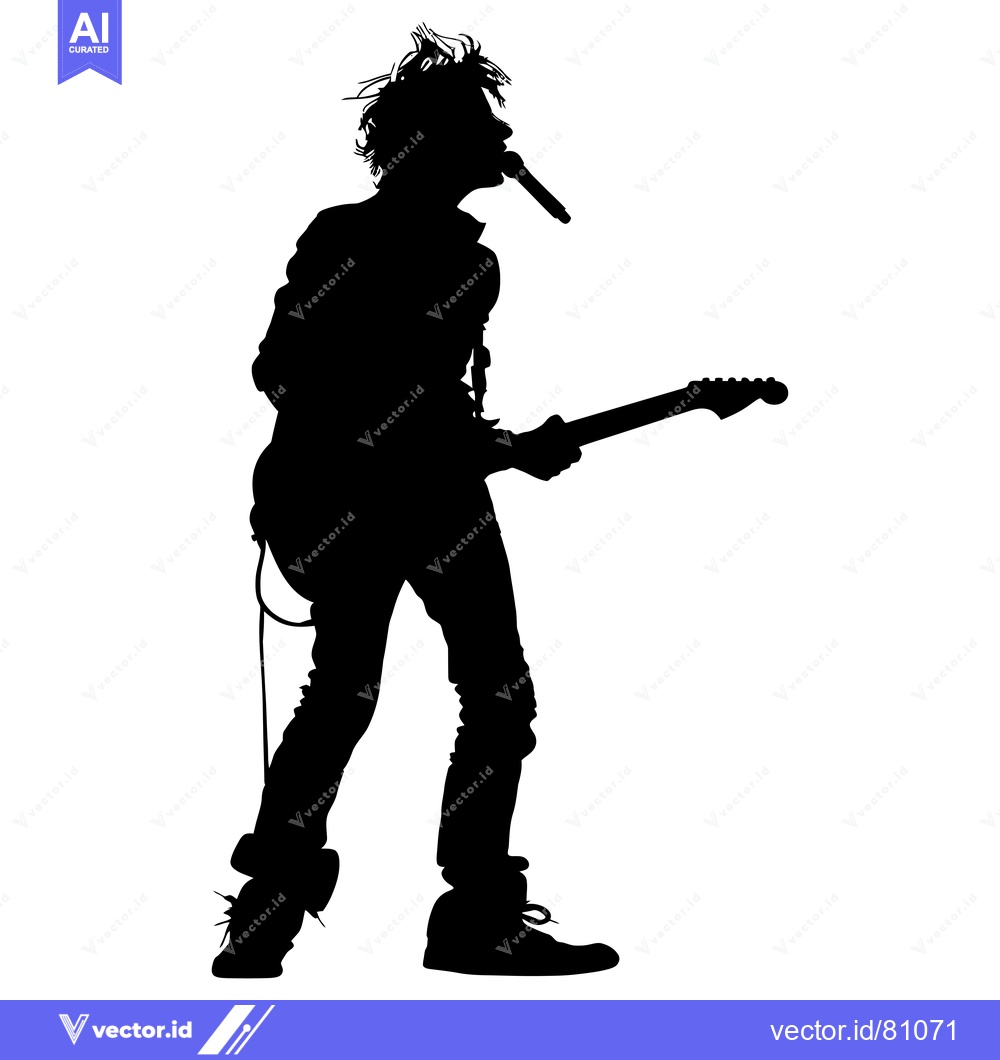 Premium Vector of Silhouette of a musician playing a guitar and singing into a microphon