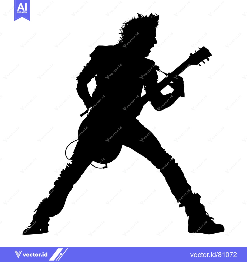 Premium Vector dari Silhouette of a Rock Star Playing an Electric Guitar