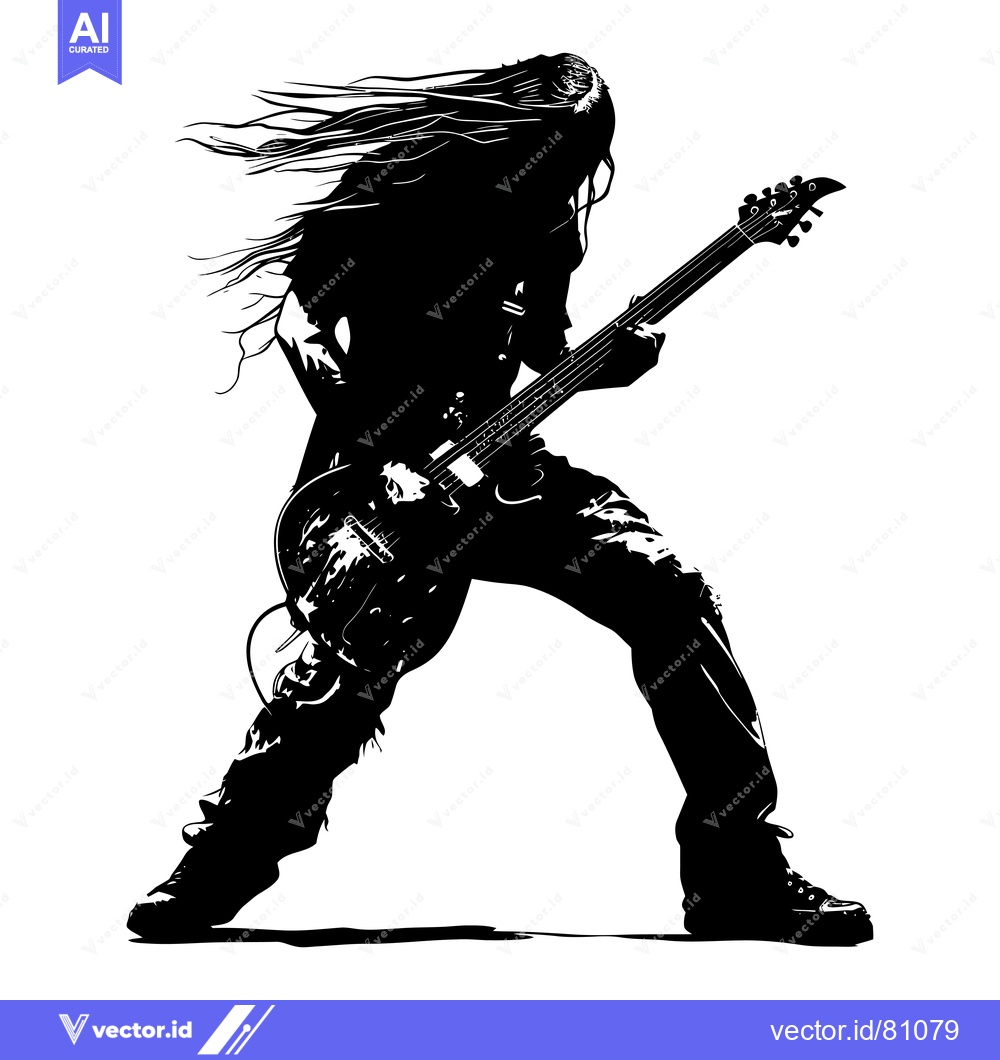 Premium Vector of Silhouette of a Long-Haired Musician Playing an Electric Guitar