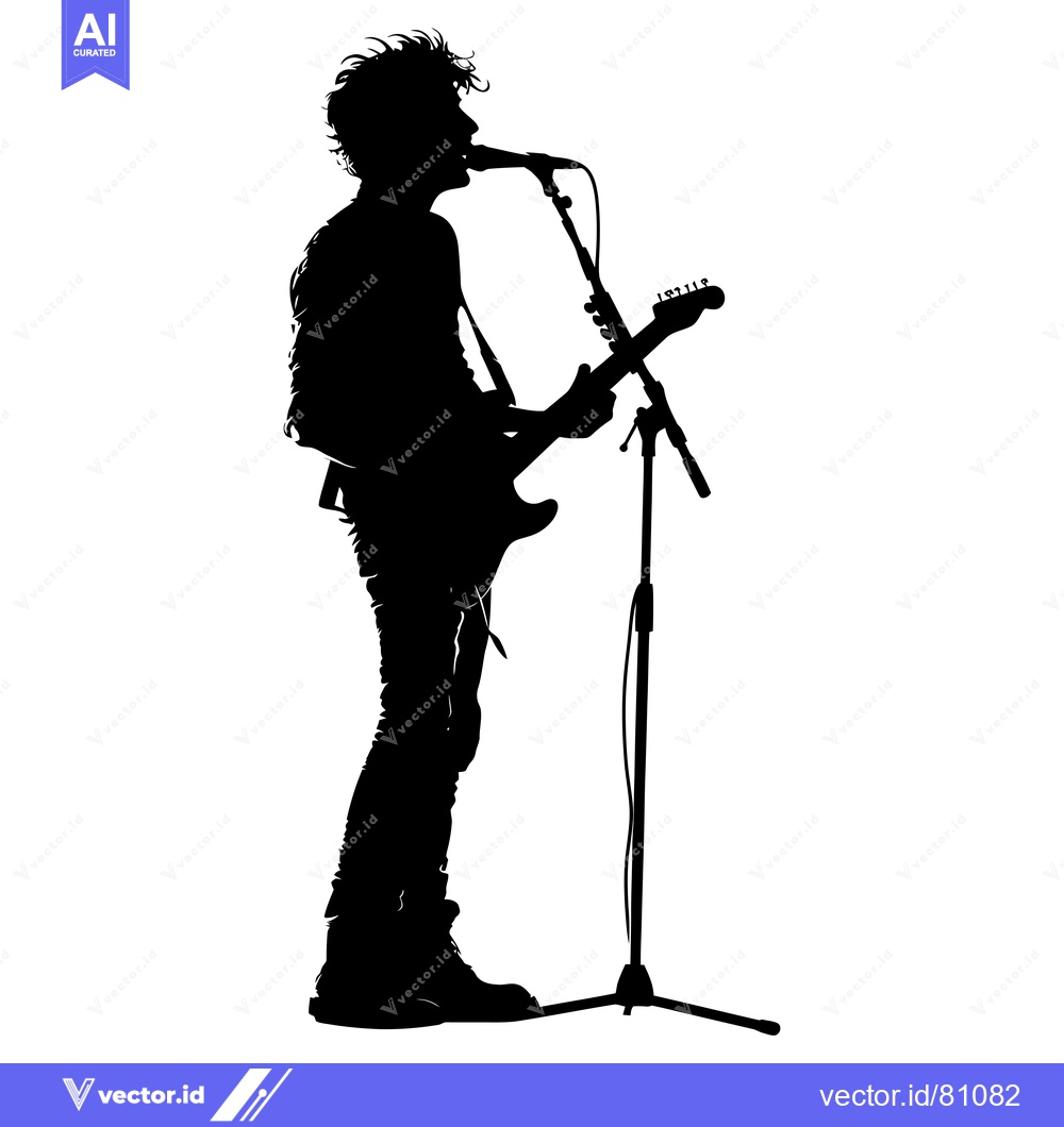 Premium Vector of Silhouette of a Musician Singing into a Microphone while Playing Guita