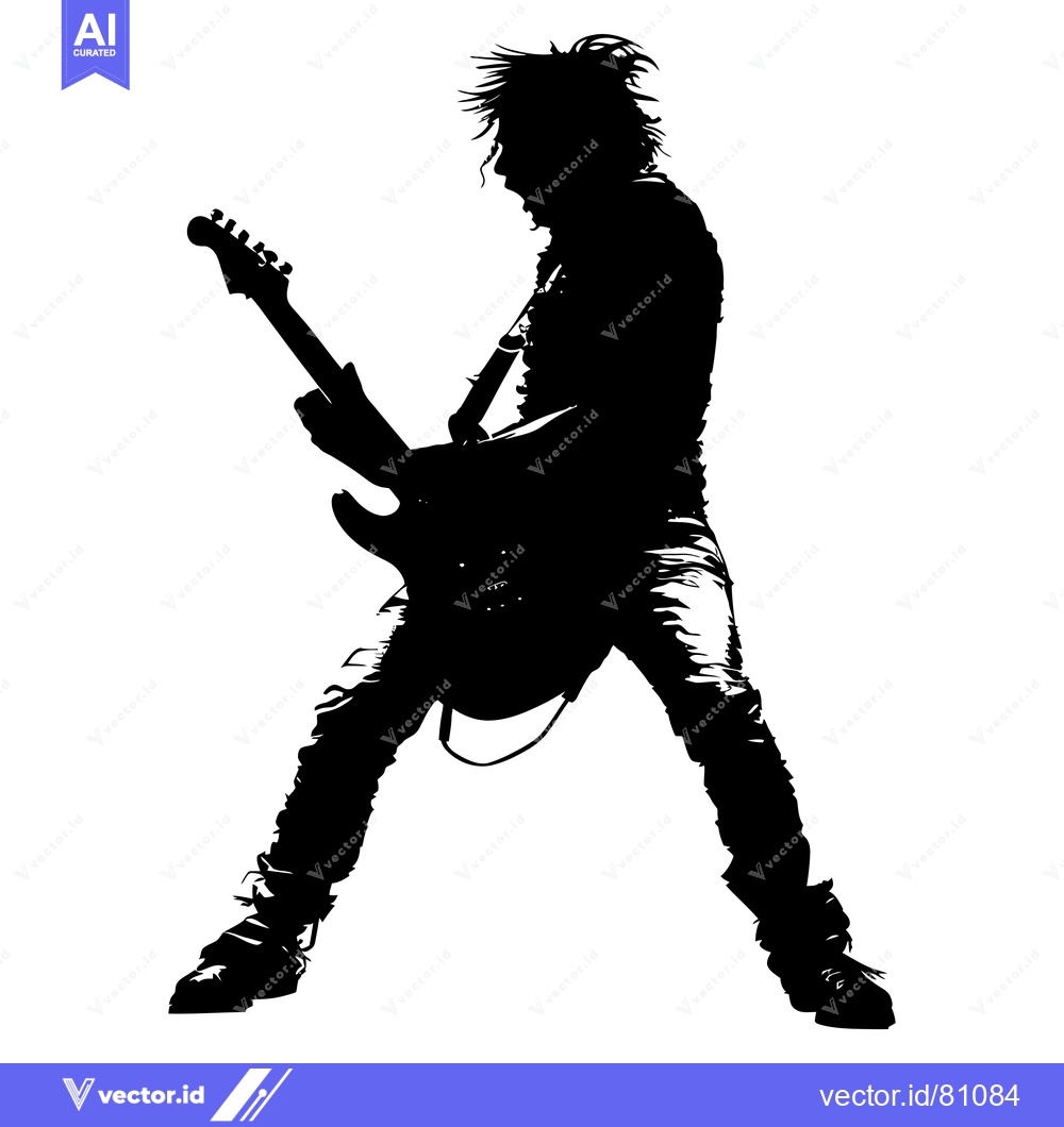 Premium Vector dari Silhouette of a Rock Musician Playing an Electric Guitar